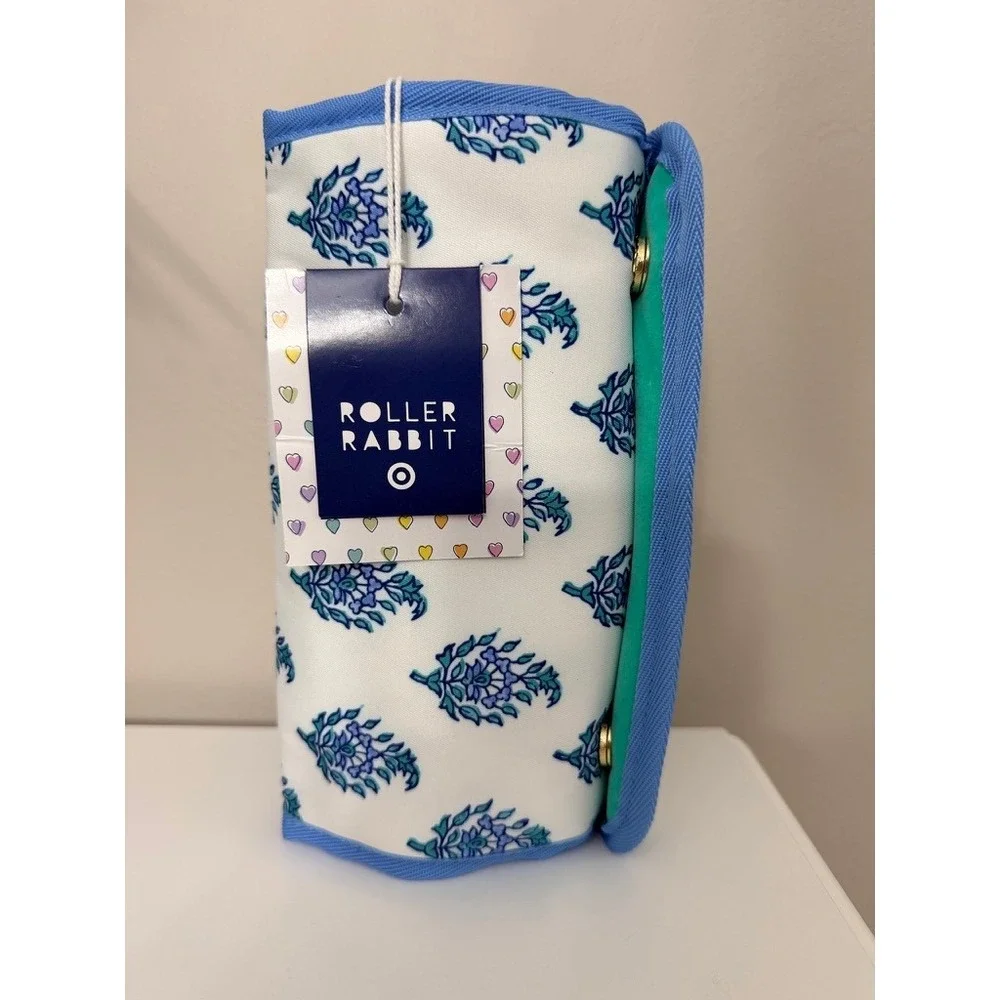 Roller Rabbit Jewelry Organizer Women OS Blue Floral Travel Roll Case NWT